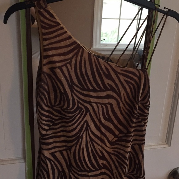 CACHE Floor Length Formal Prom Gold & Brown Dress - Picture 2 of 7